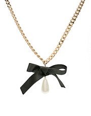ASOS Short Satin Bow With Pear Drop Necklace