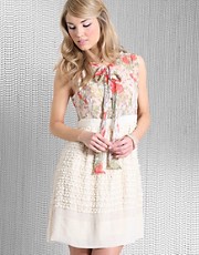 Darling Silk Floral Top Ruffle Skirt Dress