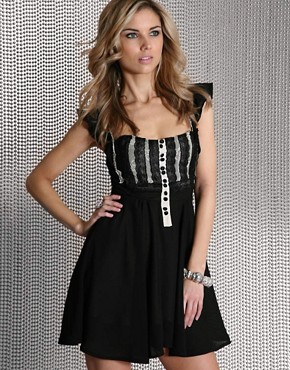Chandelier Button Front Frill Dress