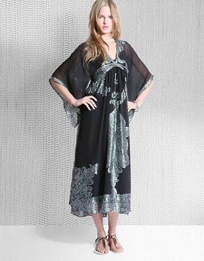Latest Antik Batik Black With Silver Lurex Kaftan Dress